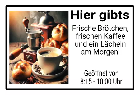 Geschaeftsschilder Tuerschilder EingangFirma Hier gibts frische Brötchen Bild