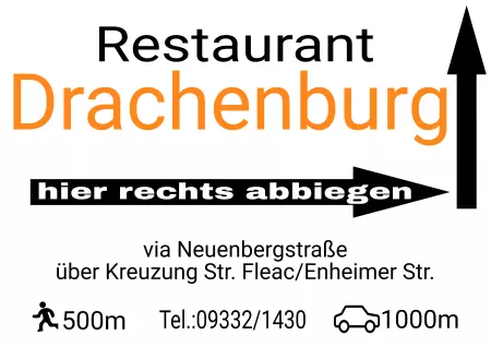 Geschaeftsschilder Tuerschilder EingangFirma Restaurant Drachenburg hier rechts abbiegen Bild